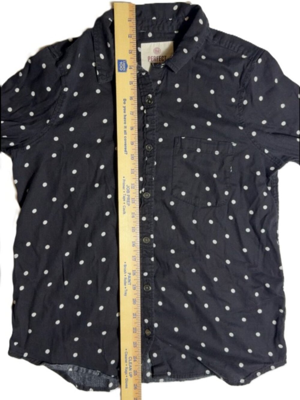 Women's SO Perfect Shirt - Black w/ White Polka Dot Button Up - Size Medium - Picture 5 of 7